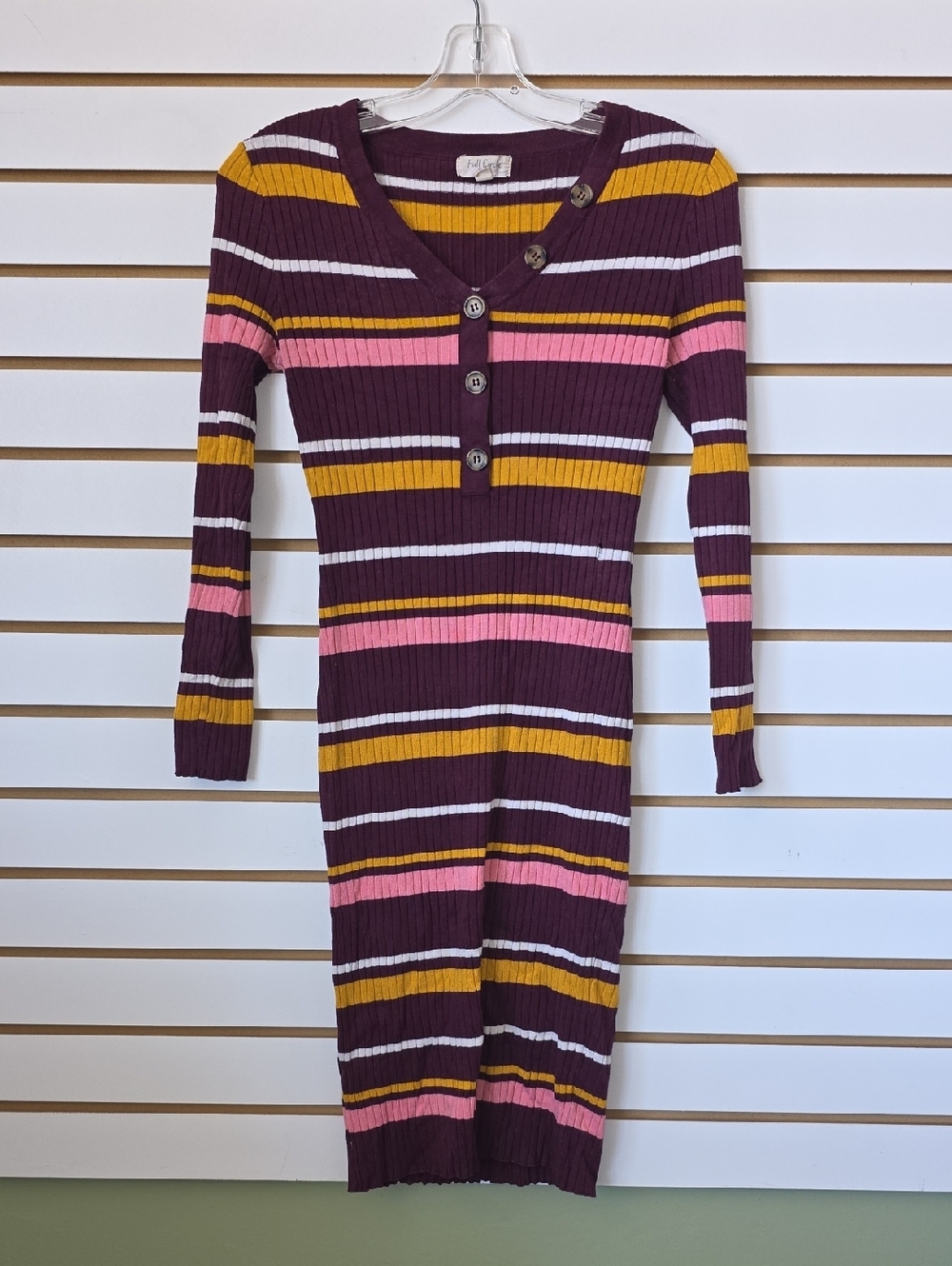 Striped Ribbed Long Sleeve Knit Dress Large
